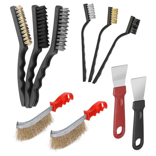 PIKABOOM Drahtbürsten Set - 10 Stück Drahtbürsten: Stahlbürste, Drahtbürste Grill, Messingbürste Klein, Drahtbürste Edelstahl - Ergonomische Griffe - Breite Anwendung für Metallreinigung von PIKABOOM