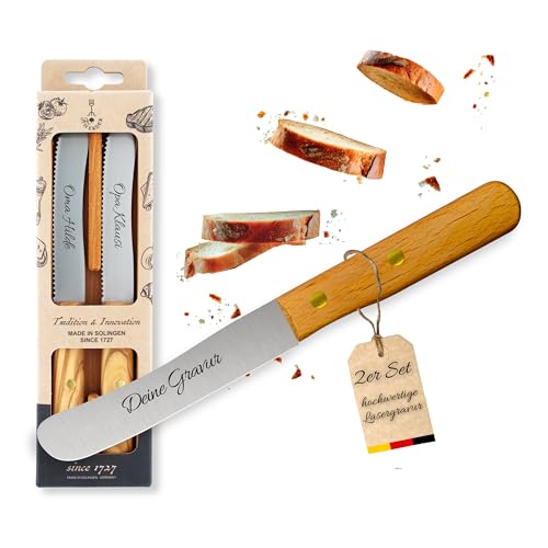 Brötchenmesser 2er Set mit eigener Gravur – Perfekte Geschenke, Holzgriff Buche, Solingen, Brotmesser, Buckelsmesser, personalisiert von PIKAS SINCE 1727
