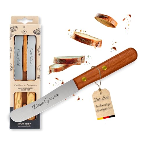 Brötchenmesser 2er Set mit eigener Gravur – Perfektes Präsent, Holzgriff Kirsche, Solingen, Brotmesser, Buckelsmesser, personalisiert Brötchenmesser 2er Set mit eigener Gravur – Perfektes Präsent, Holzgriff Kirsche, Solingen, Brotmesser, Buckelsmesser, personalisiert von PIKAS SINCE 1727