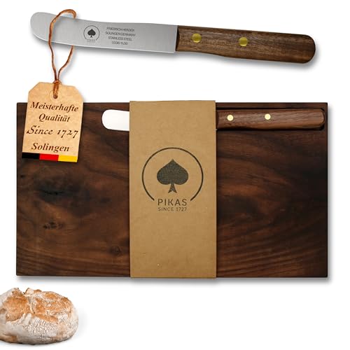 PIKAS SINCE 1727 Frühstücks-Set Walnuss: Schneidebrett und Frühstücksmesser, Massivholz, Schneidebrett groß, Holz, Frühstücksbrettchen, nachhaltiges Geschenk, Weihnachten von PIKAS SINCE 1727