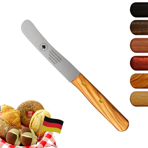 PIKAS - Solingen Messer, Olive Holzgriff, Premium Buckelmesser, rostfreie Klinge 11cm, Chrom-Stahl - Küchenmesser, Brotmesser, Frühstücksmesser, Dünnschliff & Handabzug, Made in Germany von PIKAS SINCE 1727