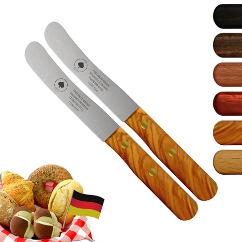 Solingen Messer, 2er Set Olive Holzgriff, Premium Buckelmesser, Klinge rostfrei 11cm - Küchenmesser, Brotmesser, Frühstücksmesser, Dünnschliff & Handabzug, Made in Germany von PIKAS SINCE 1727
