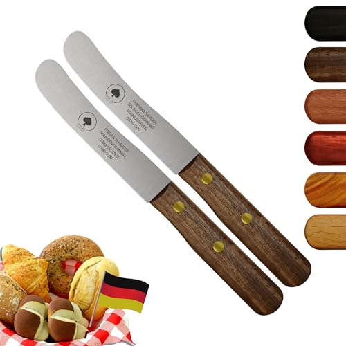 Solingen Messer, 2er Set Walnuss Holzgriff, Premium Buckelmesser, Klinge rostfrei 11cm - Küchenmesser, Brotmesser, Frühstücksmesser, Dünnschliff & Handabzug, Made in Germany von PIKAS SINCE 1727