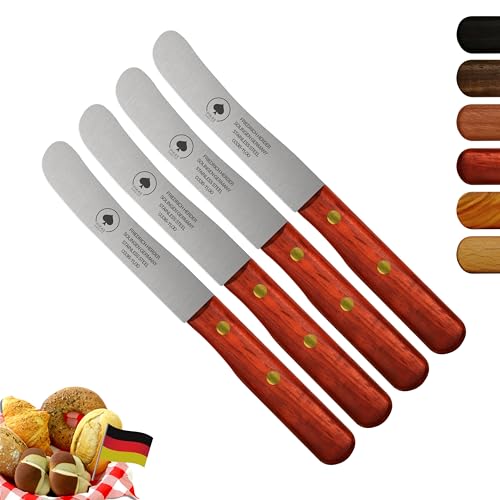 Solingen Messer, 4er Set Padouk Holzgriff, Premium Buckelmesser, Klinge rostfrei 11cm - Küchenmesser, Brotmesser, Frühstücksmesser, Dünnschliff & Handabzug, Made in Germany von PIKAS SINCE 1727