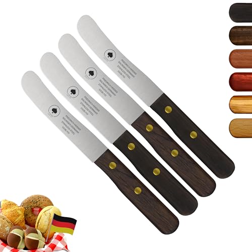 Solingen Messer, 4er Set Räuchereiche Holzgriff, Premium Buckelmesser, Klinge rostfrei 11cm - Küchenmesser, Brotmesser, Frühstücksmesser, Dünnschliff & Handabzug, Made in Germany von PIKAS SINCE 1727