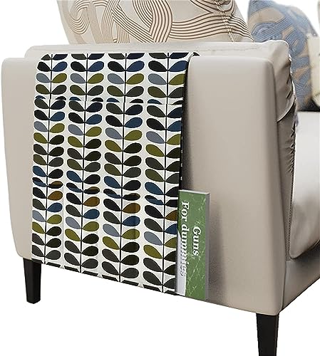 PIKITER Sofa-Armablage-Organizer, Sessel-Aufbewahrungstasche mit Taschen for Fernbedienung, Bücher, Snacks, Getränke, einfarbiges Blättermuster, 95 x 33 cm, 1 Stück(Solid Leaves 02) von PIKITER