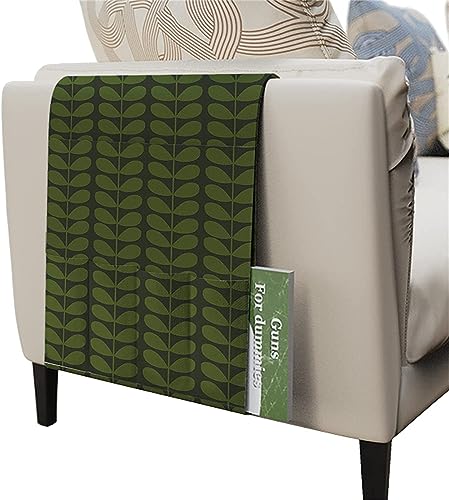 PIKITER Sofa-Armablage-Organizer, Sessel-Aufbewahrungstasche mit Taschen for Fernbedienung, Bücher, Snacks, Getränke, einfarbiges Blättermuster, 95 x 33 cm, 1 Stück(Solid Leaves 07) von PIKITER