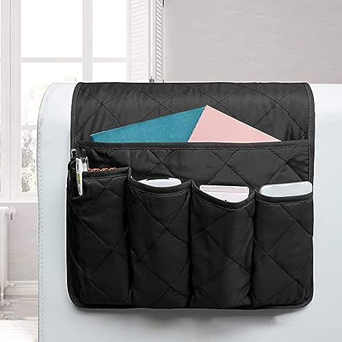 PIKITER Sofa-Armlehnenablage mit Stauraum, Rutschfester Sessel-Organizer-Caddy, 5-Taschen-Design for Telefonfernbedienung und Zeitschriften, 13 x 35 Zoll, 1 Stück(Black) von PIKITER