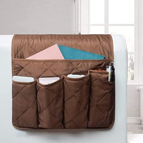 PIKITER Sofa-Armlehnenablage mit Stauraum, Rutschfester Sessel-Organizer-Caddy, 5-Taschen-Design for Telefonfernbedienung und Zeitschriften, 13 x 35 Zoll, 1 Stück(Brown) von PIKITER