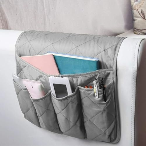 PIKITER Sofa-Armlehnenablage mit Stauraum, Rutschfester Sessel-Organizer-Caddy, 5-Taschen-Design for Telefonfernbedienung und Zeitschriften, 13 x 35 Zoll, 1 Stück(Grey) von PIKITER