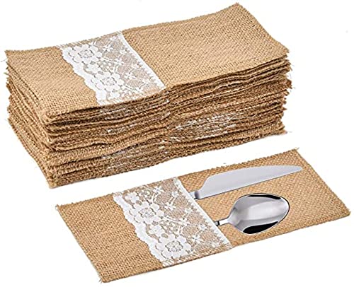 PIKOVIC PIKOVIC 30 Stück Jute-Spitzen-Besteckbeutel für Hochzeit, Vintage-Besteckhalter aus Sackleinen für Party, Hochzeit von ZIYUEZIKUN