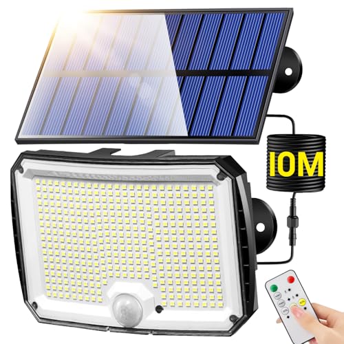 Solarlampen für Außen mit Bewegungsmelder, 10 Meter 318 LED Solar Strahler Außen,5 Modi 2200 mAh IP65 Solarstrahler für Außen Solarlampe mit Bewegungsmelder Aussen Solar Bewegungsmelder Aussen Lampe von PIKOY