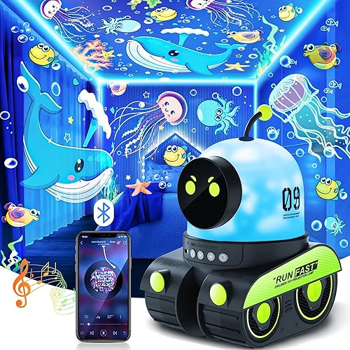 PIKOY Sternenhimmel Projektor Kinder, 12 Film Nachtlicht Kinder Sternenhimmel Projektor Baby, HiFi Bluetooth Nachtlicht Sternenhimmel, 1200 mAh Wiederaufladbar LED Projektor Kinder Nachtlicht Baby von PIKOY