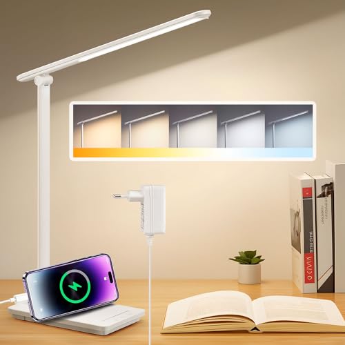 Schreibtischlampe LED mit CE Adapter & USB-Ladeanschluss, 5 Farbe&15 Helligkeitsstufen Schreibtischlampe LED Dimmbare,Einstellbar Nachttischlampe Leselampe Tischlampe,Timer Schreibtischlampe Kinder Schreibtischlampe LED mit CE Adapter & USB-Ladeanschluss, 5 Farbe&15 Helligkeitsstufen Schreibtischlampe LED Dimmbare,Einstellbar Nachttischlampe Leselampe Tischlampe,Timer Schreibtischlampe Kinder von PIKOY
