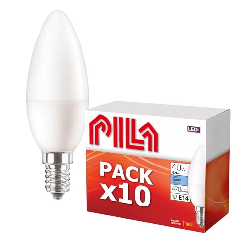 PILA 10er-Pack LED-Kerzenlampen, Slim Cap (E14), 4,9 W (= 40 W Glühlampe), 470 Lumen, nicht dimmbar, neutralweißes Licht (4000 K), CRI80, 15.000 h Lebensdauer von PILA