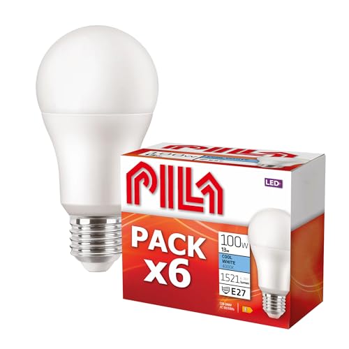 PILA 6er-Pack High Flux-LED-Lampen, Fat-Sockel (E27), 13 W (= 100 W Glühlampe), 1521 Lumen, nicht dimmbar, neutralweißes Licht (4000 K), CRI80, 15.000 Stunden Lebensdauer von PILA