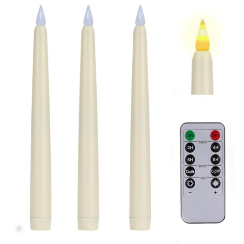 PILLOBOX Led Stabkerzen mit Timerfunktion, 3 Stück Flammenlose Tafelkerzen mit Fernbedienung, 25 cm Kunststoff Elektrische Kerzen für Weihnachten, Hochzeit und Home Decor (Elfenbeinfarben) von PILLOBOX