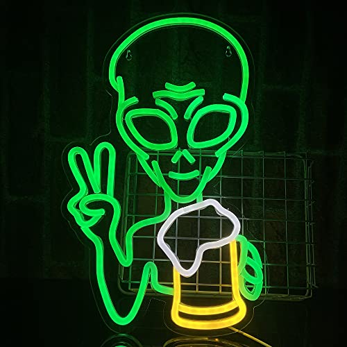 PILOYINDE Alien Neon Schild Einzigartige Grüne Alien Neon Schilder Dekoration Bar Party Usb Led Schild Personalisierte Raum Wand Dekor Bar Leuchtreklame von PILOYINDE