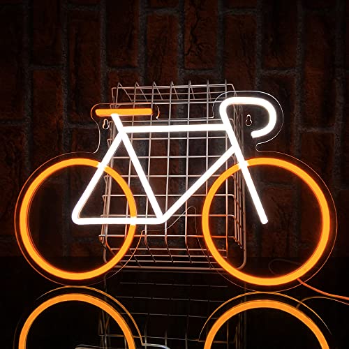 PILOYINDE Fahrrad Neon Schild gelb weißes Neon Wanddekor Led Schild personalisiertes USB-betriebenes Neonschild für Schlafzimmer Restaurant Bar Deko von PILOYINDE