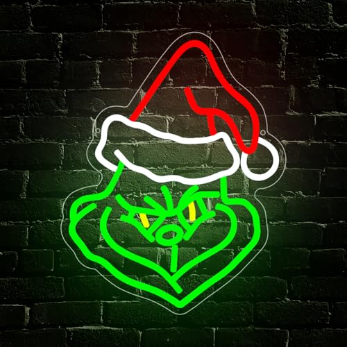 PILOYINDE Frohe Weihnachten Neon Schild Weihnachtsmütze Led Schild Grün Roter Anime Neon Schild Für Weihnachtsfeier Kinderzimmer von PILOYINDE
