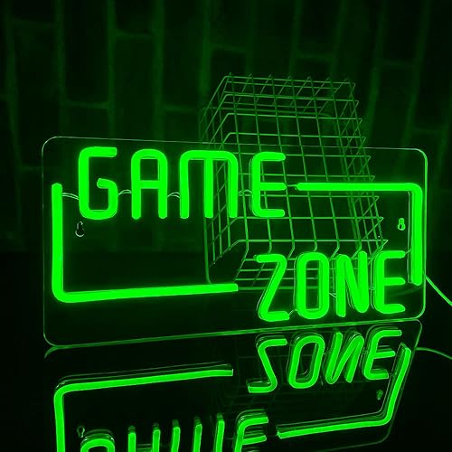 PILOYINDE GAME ZONE Neon Schild Neonlichter grün Led Neonlicht für Wanddekoration USB-Power-Brief Lichtschilder für Schlafzimmer Spielzimmer Dekoration Led Schilder Geburtstagsgeschenk von PILOYINDE