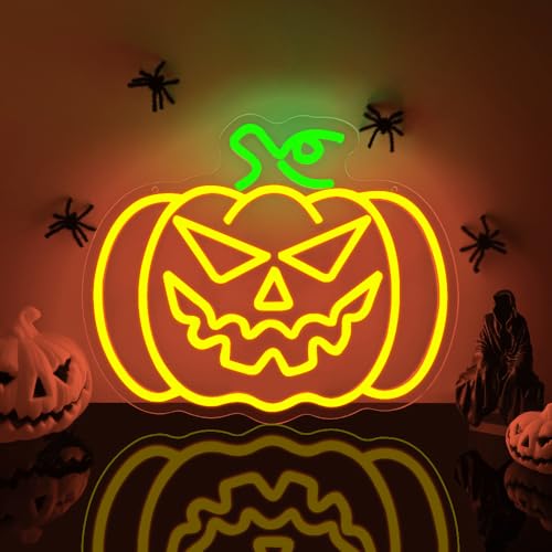 PILOYINDE Halloween Kürbis Neon Schild Kürbis Neonlicht Halloween für Wanddekoration Orange Kürbis Neon Schild Dekoratio Halloween Neonlicht Geeignet Für Raumdekoration Halloween Geschenk von PILOYINDE