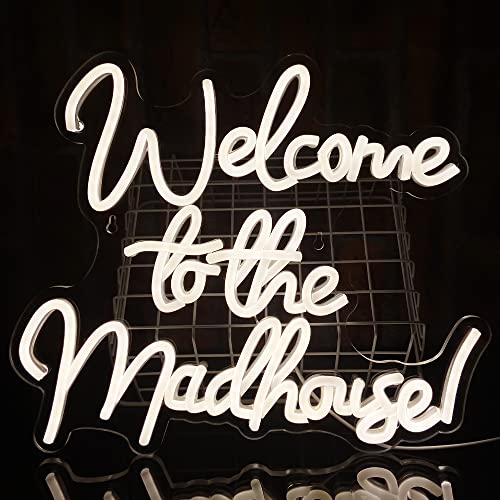 PILOYINDE Welcome to the Madhouse LED Schilder Leuchtreklame USB Acryl Neon Schild Dekoration für Partyräume Dekoration für Gastfamilien Einzigartige Dekoration LED Schriftzug Neon Schilder von PILOYINDE