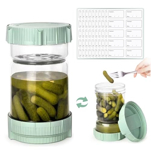 PILSAMAS Gurkenglas Zum Umdrehen, Kimchi BehäLter mit 100 Etiketten, 1500ml GroßE VorratsgläSer Mit Schraubdeckel, Kimchi Container, Einmachgläser für Saure Gurken GewüRzgurken Jalapenos Sour Pickle von PILSAMAS