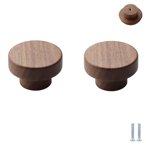 Küchengriff 2 Stück Pilzholzknopf Und Griff Für Schublade,Schminktisch,Holzgriff,Einzelloch,Walnuss,Flache Oberseite,30mmX22mm von PILYON
