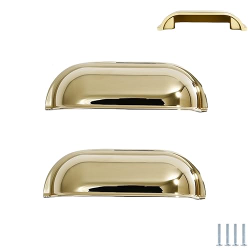 PILYON Schubladenknopf 2 Stück Muschelgriff Aus Reinem Kupfer,Kleiderschrank,Schubladengriff,Schranktür,Messing-Retro-Griff,Hellgoldener Lochabstand 64mm von PILYON