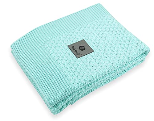 PIMKO 100% Bambus Babydecke Strickdecke Kuscheldecke für Jungen und Mädchen Schmusedecke super weich und kuschelig ideal für Zuhause für Allergiker geeignet aus natürlicher Größe 80 x 100 cm (Mint) von PIMKO