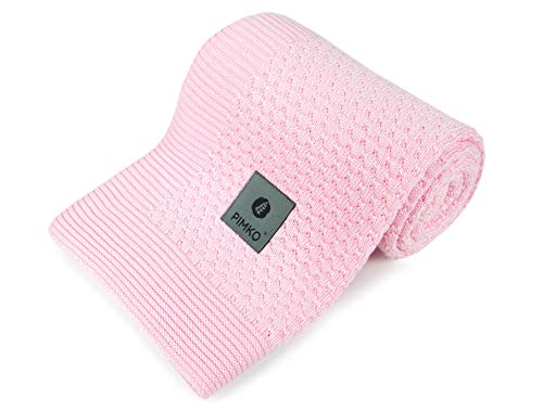 PIMKO 100% Bambusdecke Babydecke Strickdecke Kuscheldecke für Jungen und Mädchen Schmusedecke weich und kuschelig ideal für Zuhause für Allergiker geeignet aus natürlicher Größe 80 x 100 cm (Rosa) von PIMKO