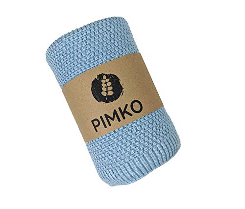 PIMKO Babydecke Strickdecke Kuscheldecke Schmusedecke weich und kuschelig ideal für Zuhause oder für Unterwegs für Allergiker geeignet aus natürlicher 100% Baumwolle Größe 80 x 100 cm (Blau) von PIMKO