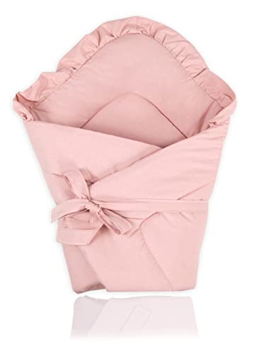 PIMKO Babyhörnchen mit rüschen Einschlagdecke Schlafsack Wickeltuch für Neugeborene und Kleinkinder Kuschelweich Praktisch Wickeldecke Umschlagdecke 100% Baumwolle (Rosa) von PIMKO