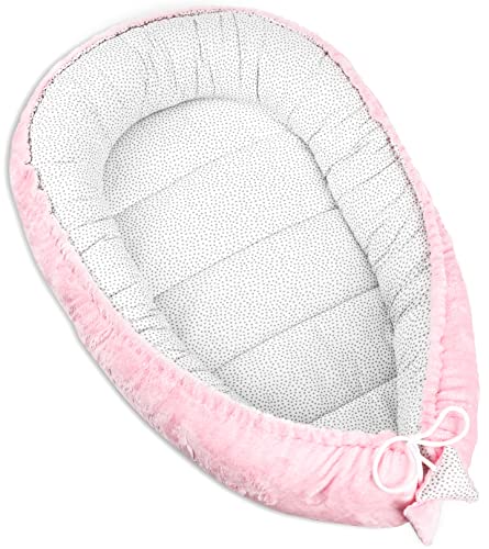 PIMKO Babynest 2seitig Plüsch nestchen für Baby Kuschelnest Babykokon für Säuglinge und Neugeborene Baby Nest für mädchen Junge Ultra-weich babybett - Rosa Plüsch von PIMKO