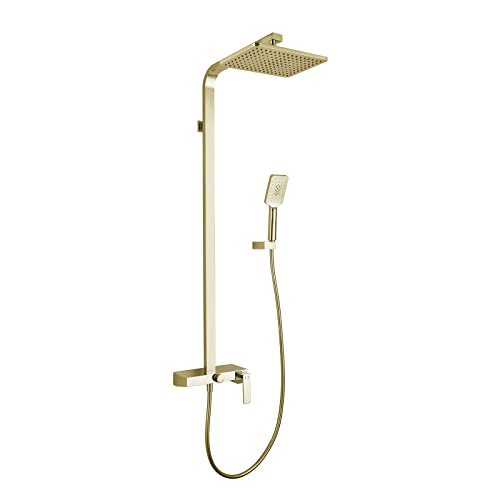 PINCHU Duschset Regendusche Mit Überkopfbrause, 3 Strahlarten Handbrause, Wasserfall Wasserhahn, Duschsystem Mit Duschsäule Duscharmatur, Messing Duschset Für Badezimmer,Gold von PINCHU