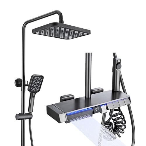 PINCHU Duschsystem Thermostat Duscharmatur Set Regendusch Kombi Set 5 Funktionen Mit Handbrause, Duschkopf, Rücken Spa, 2 Modi Bidet Spray, Wannenauslauf von PINCHU