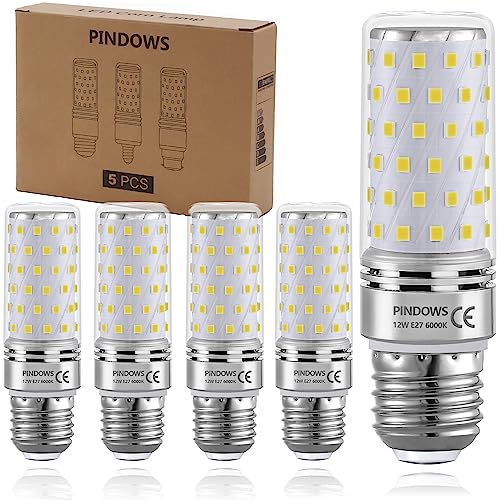 PINDOWS 12W LED Lampe E27 Kaltweiß 6000K,LED Mais Glühbirne,120W Glühbirnen-Äquivalent,1450LM Kann 120W Glühlampe Leuchtmittel ersetzen,Hohe Helligkeit CRI 80+,Nicht Dimmbar,5er-Pack von PINDOWS