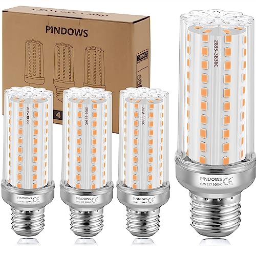 PINDOWS 16W LED Lampe E27 Warmweiß 3000K,LED Mais Glühbirne,150W Glühbirnen-Äquivalent,1900LM Kann 120W~150W Glühlampe Leuchtmittel ersetzen,Hohe Helligkeit CRI 80+,Nicht Dimmbar,4er-Pack von PINDOWS