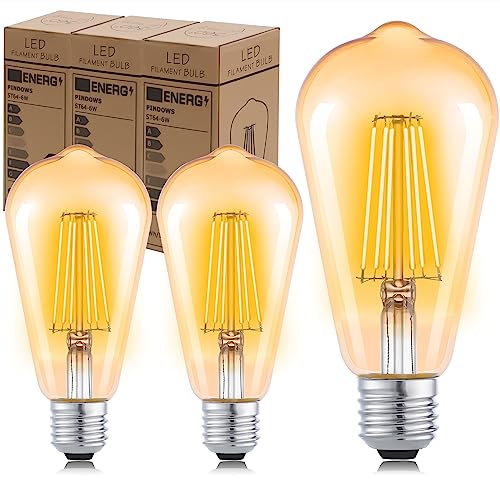 6W Edison Vintage Glühbirne E27 Edison LED Lampe Warmweiß,ST64 Edison Glühbirne Retro Glühbirne Decorative Light Bulbs Ideal für Nostalgie und Retro im Familie Hotel Bar,3 Stück von PINDOWS