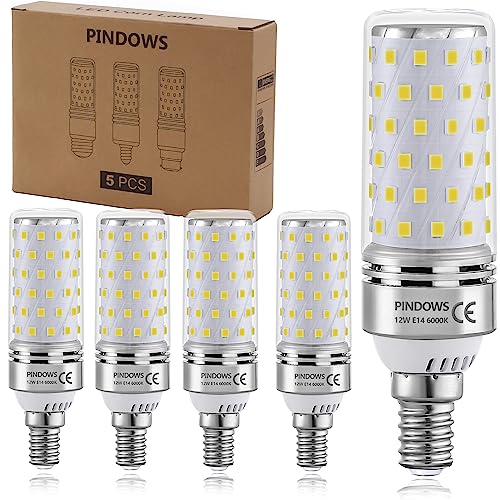 PINDOWS E14 LED Lampe 12W Kaltweiß 6000K LED Mais Glühbirne,120W Glühbirnen-Äquivalent,1450LM Kann 100W~120W Glühlampe Leuchtmittel Ersetzen,Hohe Helligkeit CRI 80+,Nicht Dimmbar,5er-Pack von PINDOWS