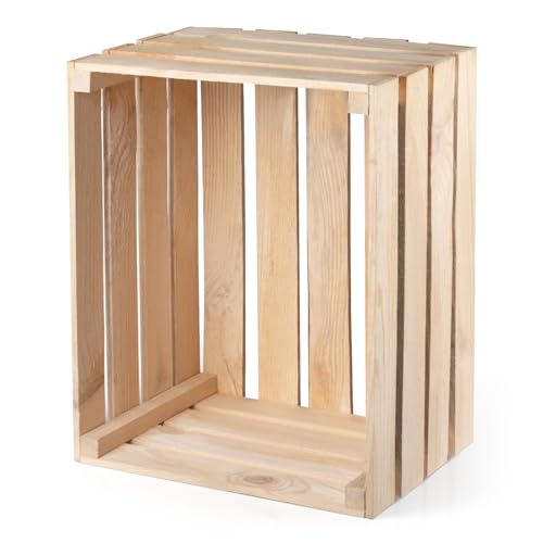 PINEEA Holzkiste Groß - Obstkiste Holz - Deko Weinkiste - 1 Stück Natur Vintage Holzbox 50x40x30 von PINEEA