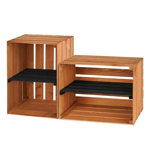 PINEEA Holzkiste Groß Regal - Obstkiste Holz - Weinkisten - Deko Geflammt Vintage Holzbox 50x40x30 von PINEEA