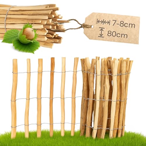 PINEEA Staketenzaun 80 cm Hoch - Holzzaun aus Haselnuss - Wetterbeständiger Gartenzaun 5M Lang - Kastanienzaun für Dekoration und Pflanzenschutz - Lattenabstand 7-8 cm PINEEA Staketenzaun 80 cm Hoch - Holzzaun aus Haselnuss - Wetterbeständiger Gartenzaun 5M Lang - Kastanienzaun für Dekoration und Pflanzenschutz - Lattenabstand 7-8 cm von PINEEA