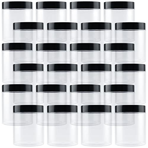 PINGEUI 24 Stück 250 ml transparente runde Kunststoffgläser mit Deckel, BPA-freier Kunststoffbehälter mit breiter Öffnung, leere Proben-Aufbewahrungsbehälter für, Lebensmittel, Gewürze, Basteln von PINGEUI