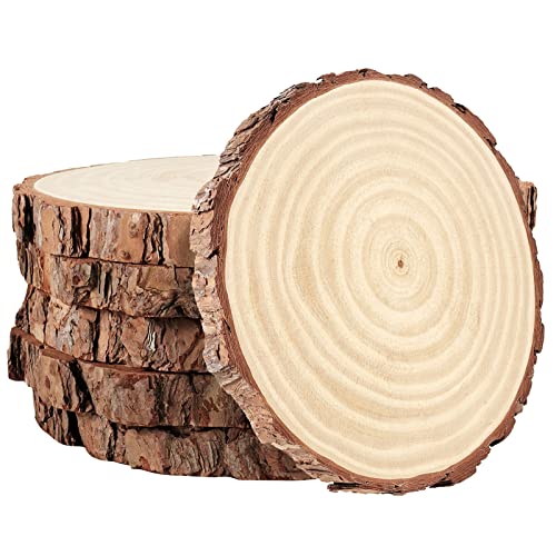 PINGEUI 6 Stück 23-25cm Naturholzscheiben, Unlackierte Holzkreise mit Rinde, Runde Blanko-Holzscheiben Holzscheiben für DIY Handwerk, Weihnachtsschmuck und Hochzeitsdekorationen von PINGEUI