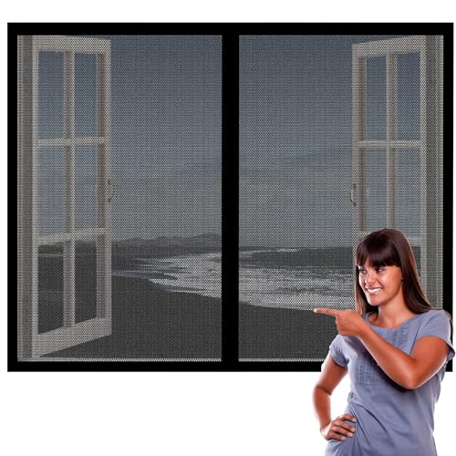 Magnet Fliegengitter Fenster Außen 162 x 137 cm Insektenschutz Polyester Atmungsaktiver Masche Ohne Bohren Atmungsaktiv Selbstschließend für Alle Fenster, Schwarz von PINGSANL