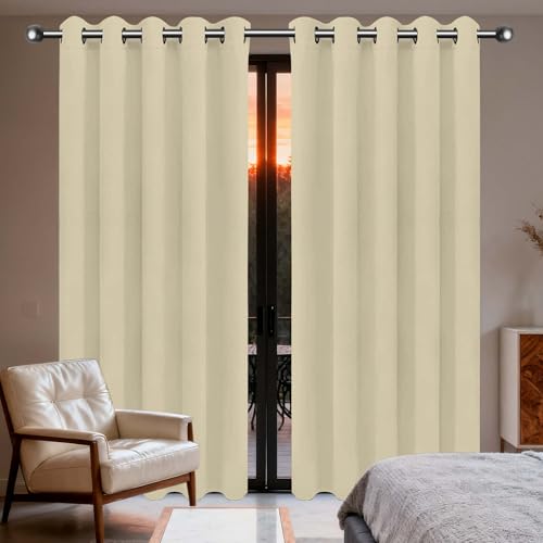 PINGSANL Gardinen Blickdichte 229 x 251 cm Thermo Vorhang Gegen Kälte Und Hitze Verdunkelnd Gardinen Blickdicht Vielen Farben Und Größen für Hotels Schlafzimmer, 1Er Set, Creme Farben von PINGSANL