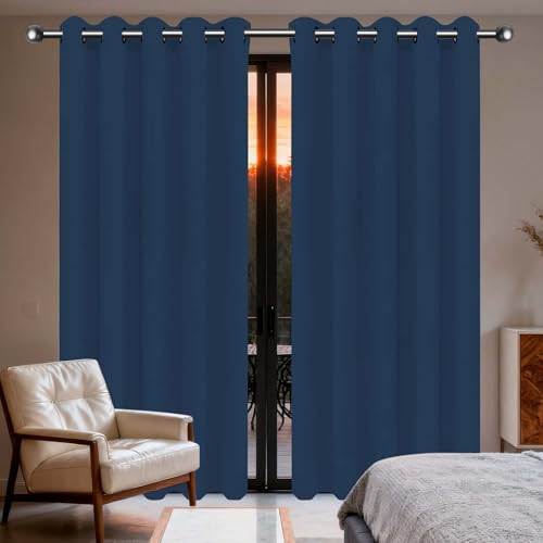 PINGSANL Gardinen Blickdichte 231 x 242 cm Thermo Vorhang Gegen Kälte Und Hitze Verdunkelnd Gardinen Blickdicht Vielen Farben Und Größen für Hotels Schlafzimmer, 1Er Set, Dunkelblau von PINGSANL