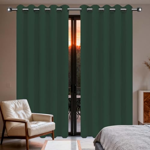 PINGSANL Gardinen Blickdichte 235 x 239 cm Thermo Vorhang Gegen Kälte Und Hitze Verdunkelnd Gardinen Blickdicht Vielen Farben Und Größen für Hotels Schlafzimmer, 1Er Set, Dunkelgrün von PINGSANL